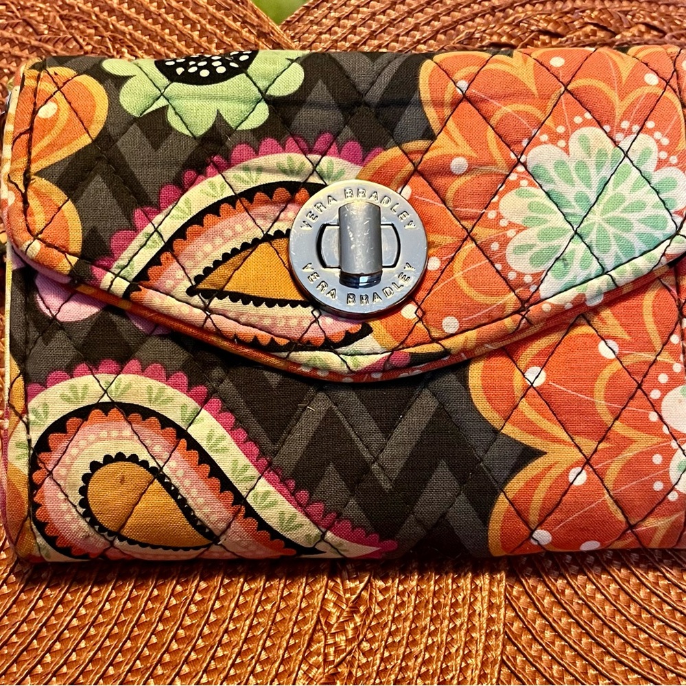 Vera Bradley Floral Quilted Wallet in Orange and Green
